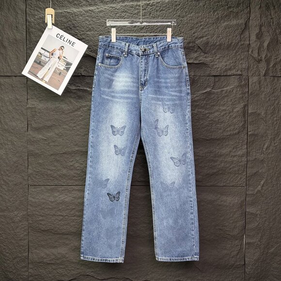 Chrome Hearts Butterfly Print Washed Loose Jeans - Picture 1 of 9